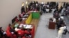 L'ancien président guinéen Moussa Dadis Camara s'exprime lors de son procès à Conakry, en Guinée, le 28 septembre 2022.