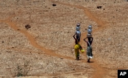 FILE - Indian women walk home after collecting drinking water from a well at Mengal Pada in Thane district in Maharashtra state, May 4, 2016.