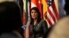 Duta Besar Amerika Serikat untuk PBB, Nikki Haley, memberikan keterangan kepada media di Markas Besar PBB, New York, 10 September 2018.