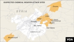 MAP: Suspected chemical weapon attack sites, Damascus