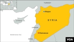 Peta Suriah dan letak kota Aleppo.