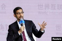 Google Inc. CEO Sundar Pichai speaks at a session of the fourth World Internet Conference in Wuzhen, China, Dec. 3, 2017.