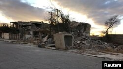 Destroyed buildings are seen in the city of Sinjar, Iraq, Nov. 24, 2017. This week, Turkish jets targeted a convoy of militants in the town, killing several militants.