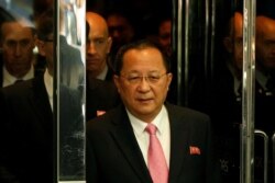FILE - North Korean Foreign Minister Ri Yong-ho walks to speak to the media outside the Millennium hotel in New York, Sept. 25, 2017.