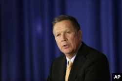 Republican presidential candidate John Kasich speaks at the Women's National Republican Club in New York, April 12, 2016.