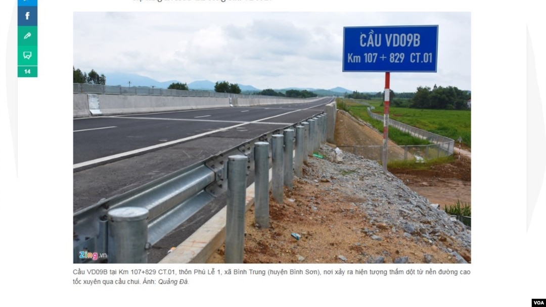 Một đoạn cao tốc có vấn đề về chất lượng. Ảnh: Quảng Đà. (Hình: Trích xuất từ Zing)