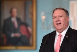 FILE - Secretary of State Mike Pompeo speaks during a press availability at the State Department in Washington, Aug. 7, 2019.