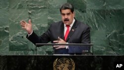 Venezuela's President Nicolas Maduro addresses the 73rd session of the United Nations General Assembly, Sept. 26, 2018, at the United Nations headquarters.