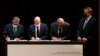 El opositor venezolano Gerardo Blyde, el diplomático noruego Dan Nylander, el presidente de la Asamblea Nacional venezolano, Jorge Rodríguez, y el canciller de México, Marcelo Ebrard, en la Ciudad de México, el 13 de agosto de 2021.