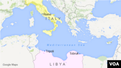 Map of Italy and Libya